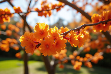 Obraz premium bunch of red flowers sitting on top of a tree