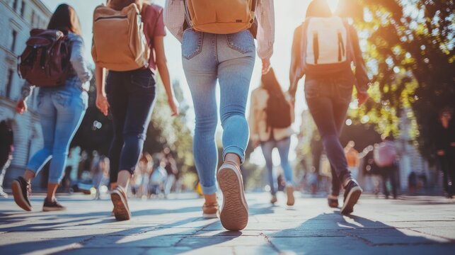 Students walking across campus at a junior college