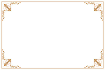 Elements of ornate vintage frames. Border gold on white classic calligraphy swirls, floral motifs. Design print for greeting cards, wedding invitations, restaurant menu, royal certificates. Set 119