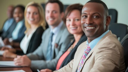 Fototapeta premium A group of employees attending a job training seminar in a conference room