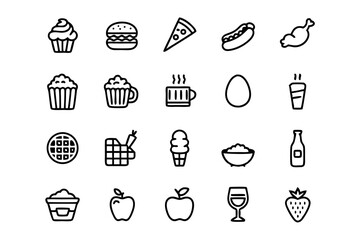 Fototapeta premium A collection of simple line art illustrations depicting various food items and beverages