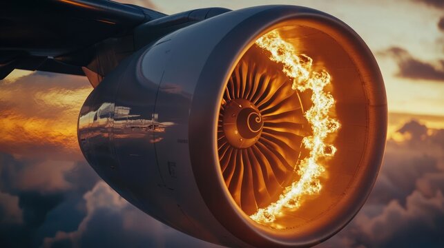 A jet engine with visible flames coming from the exhaust