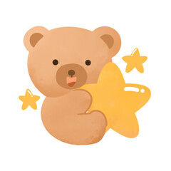 Bear holding star cute clipart elements hand drawn illustration 