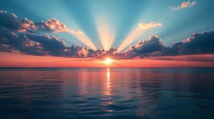 Sunset over tranquil ocean