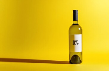 Wine bottle with zero percent label on yellow background