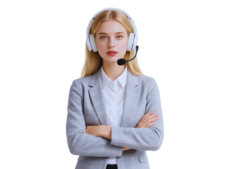 Confident Businesswoman Wearing Headset and Microphone
