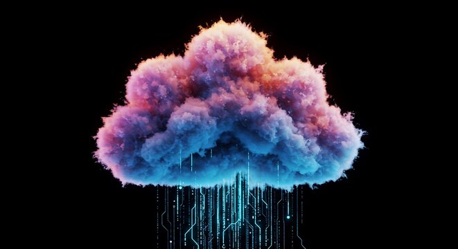Colorful cloud computing network data center technology digital transformation concept design art image