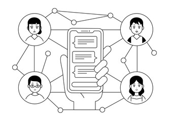 スマートフォン チャット コミュニケーション 線画 イラスト素材	