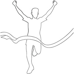 Victory Silhouette of Energetic Man Jumping with Arms Raised – Running Celebration Pose in Clean Vector Style

