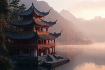 Fototapeta premium vibrant image of landmark water travel sky chinese