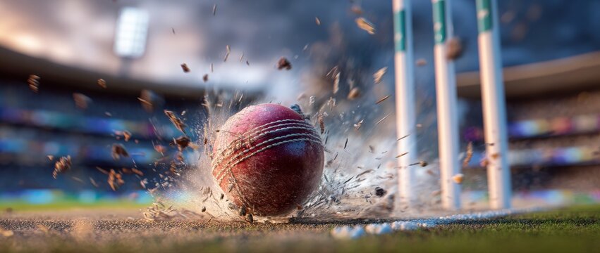 Dramatic moment as cricket ball shatters stumps.