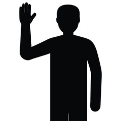 Silhouette of Man Waving or Signaling – Side or Rear View with One Hand Raised, Clean Black on White Vector Style

