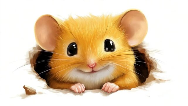 Adorable little mouse peeking out of its hole, illustration with big bright eyes