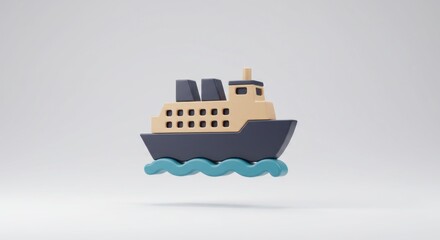 Obraz premium Cartoon Ferry Boat on Water