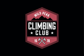Obraz premium Vintage climbing club logo with mountains and axes for adventure or outdoor activities