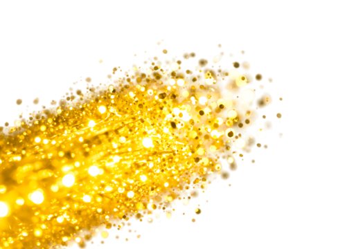 Golden glitter explosion effect on white background on transparent background