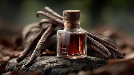 Vanilla extract with beans, dark and aromatic