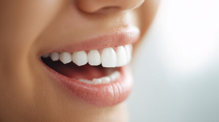 Fototapeta premium Close-up of a radiant smile, showcasing bright, healthy teeth and pink lips