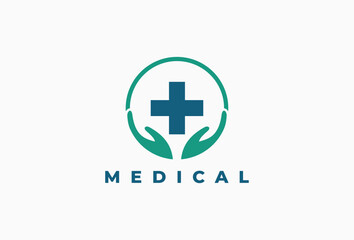 Modern Healthcare with hand Logo Design Element