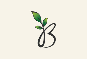 letter b with leaf logo design element © Chisnu