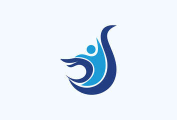 Abstract People Surfing Logo Design Element