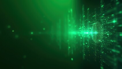 Abstract Green Tech Background Featuring Cyber Haze and Luminous Data Cluster with Futuristic Digital Details, Creating Depth, Vibrant Lighting, and a Strong Sense of Innovation and Technological