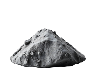 A pile of grey asteroid rocks with a transparent background.