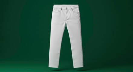 Photograph of white denim jeans, ideal for fashion, apparel, retail, and clothing marketing campaigns.