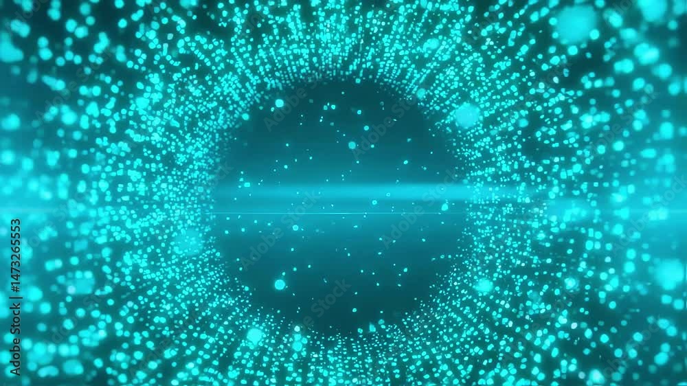 Poster Abstract Tunnel of Glowing Teal Particles with Dynamic Light Effects Video