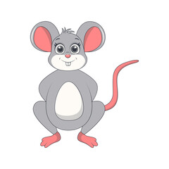 Cute Mouse Character Isolated on White Background. Vector Illustration in Cartoon Style.