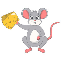 Cute Mouse Character Isolated on White Background. Vector Illustration in Cartoon Style.
