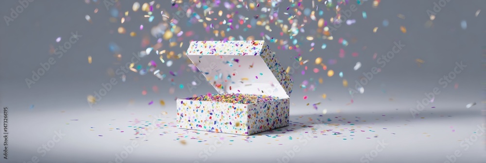 Aufkleber Floating Box Overflowing With Colorful Confetti, Creating a Festive Atmosphere in a Bright Setting for Celebrations and Special Moments