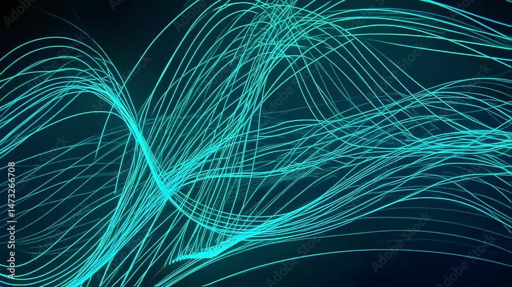 Poster abstract teal lines flowing across dark background, visualizing movement and energy
