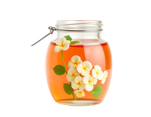 Honey jar with flowers isolated on transparent background