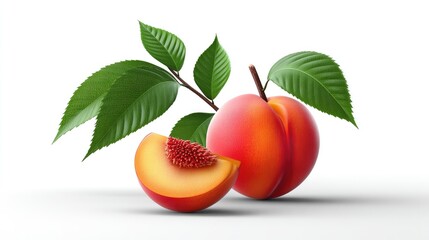 Realistic Peach Fruit on Plan white Background
