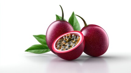 Realistic Passion Fruit on Plan white Background