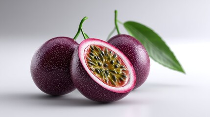 Realistic Passion Fruit on Plan white Background