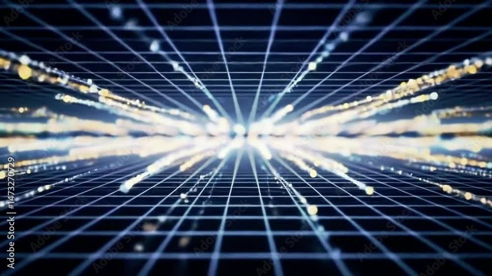 Poster Abstract Grid with Glowing Light Trails Converging Towards a Central Point