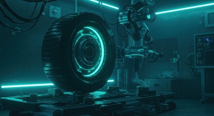 Futuristic Wheel Assembled by Robot Arm