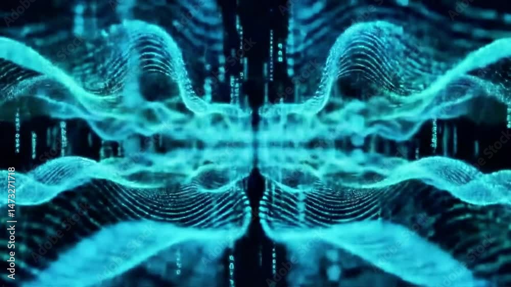 Poster Abstract Digital Waves in Teal and Blue, Futuristic Data Visualization Video