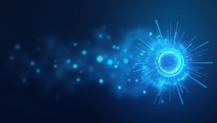 Abstract Blue Tech Background with Digital Mist and Glowing Abstract Shape Illuminated by Vibrant Lighting, Fine Digital Details, and a Futuristic Atmosphere Reflecting Innovation, Energy