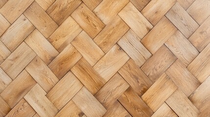 Fototapeta premium Close-up of a wooden herringbone parquet floor with a natural, warm finish and intricate pattern.