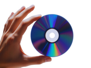 Hand Holding a Compact Disc Against Black Background