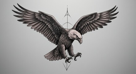 Obraz premium Eagle Flying with Geometric Design Illustration in Gray