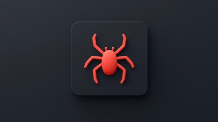 A red spider icon is centered on a dark square background, creating a bold, modern, and minimalistic design.