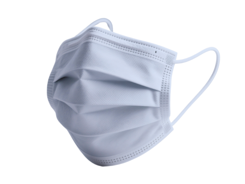 Floating White Disposable Face Mask on Black Background