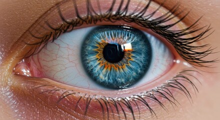 Naklejka premium Eye Close-up with Blue Iris and Long Lashes Macro