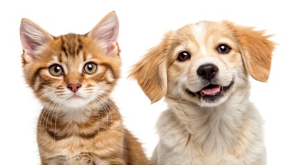 Adorable cat and dog duo posing together happily.