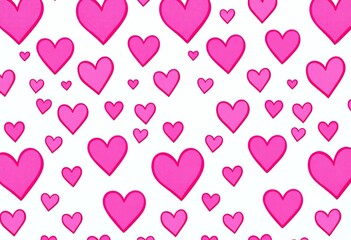 Simple repeating pattern of cute pink hearts on white background Ideal for Valentine's Day , love, art