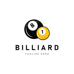 Billiard club logo design vector game badge sport template pool table with ball and stick simple illustration template